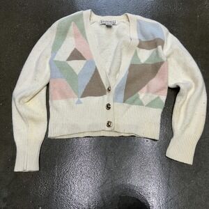Stone Canyon Sweater Womens Medium Cream Pastel Geometric Cardigan Silk Angora
